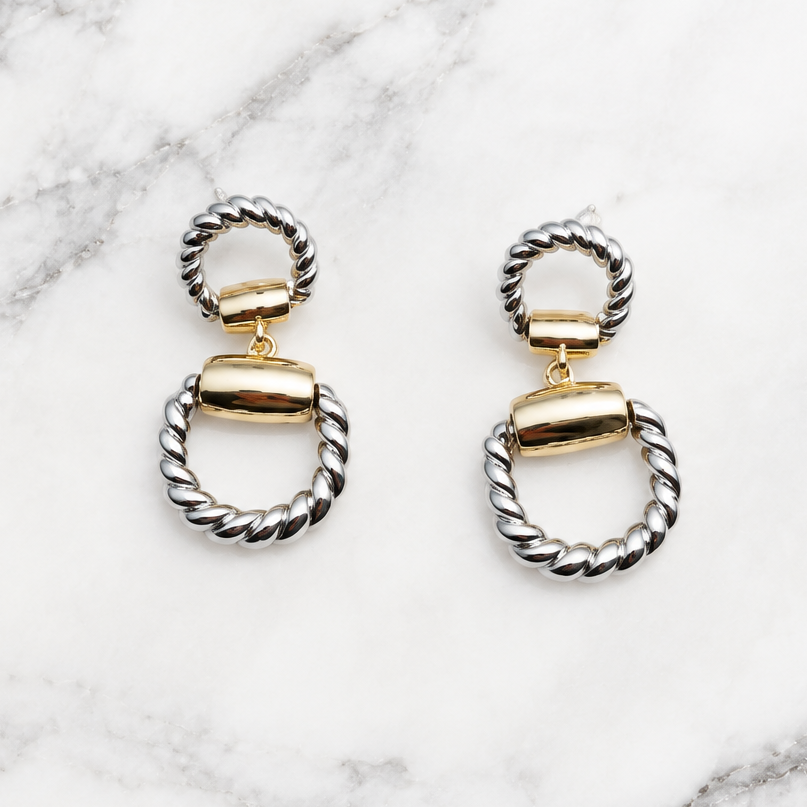 Two Tone Double Horse Bit Dangle Earring