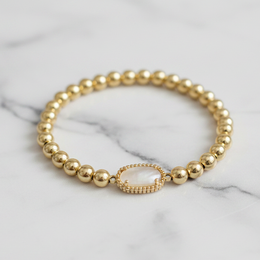 Gold Rectangle MOP Stretch Bracelet