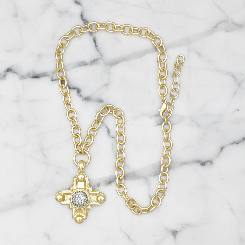 Gold Cross On Link Chain Necklace