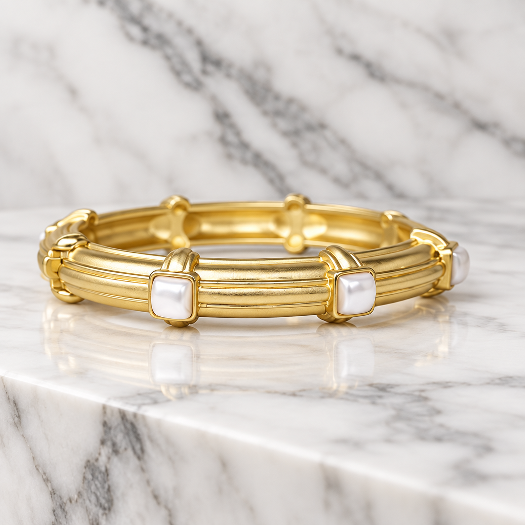 Hinge Bangle w/ Square Stones