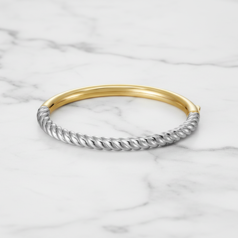 Two Tone Cable Push Lock Bangle