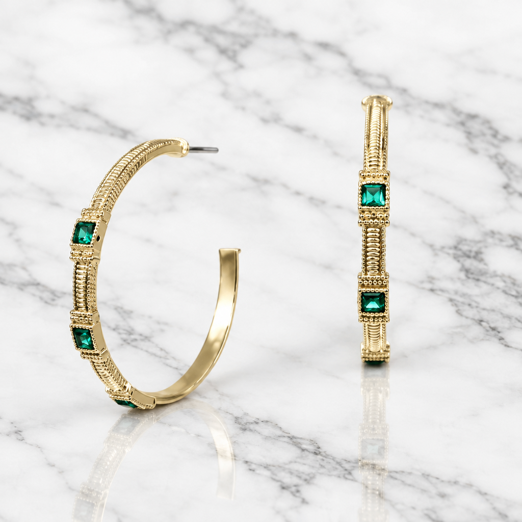 Hoop Earring w/ Sq Stones - 44mm