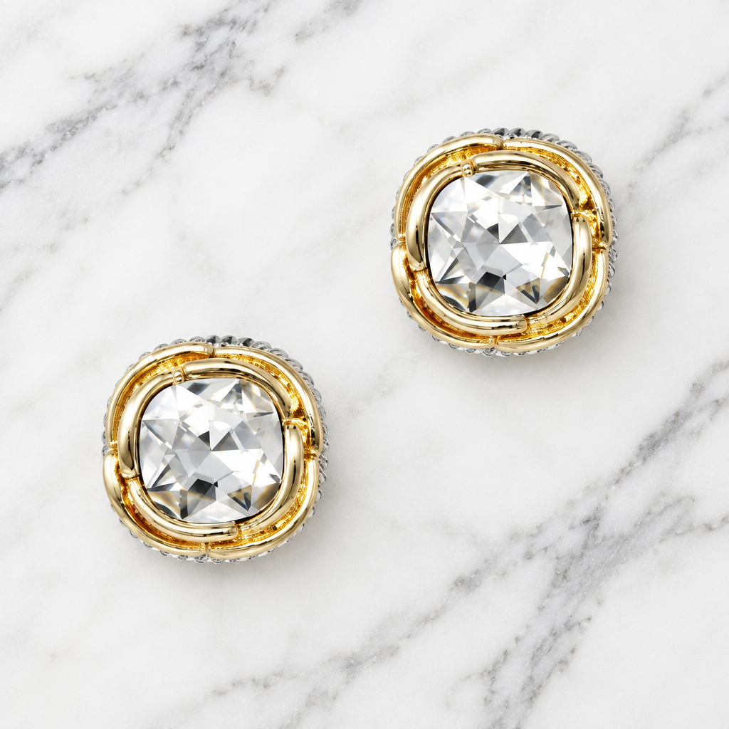 Two Tone Lg Stone Clip Earring