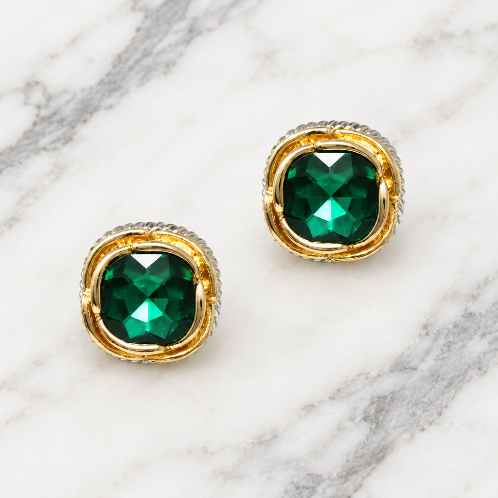 Two Tone Lg Stone Clip Earring