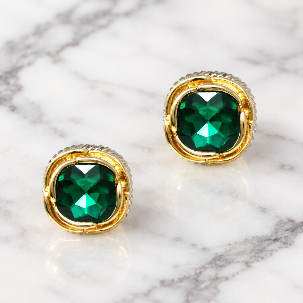 Two Tone Lg Stone Post Earring