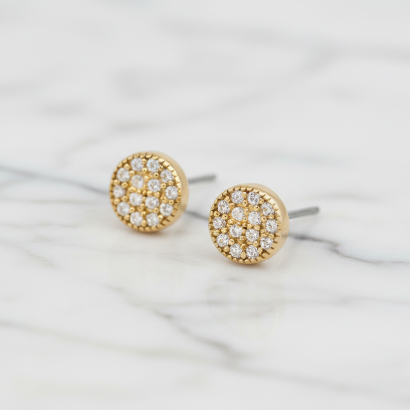 Pave Round Stud Earring