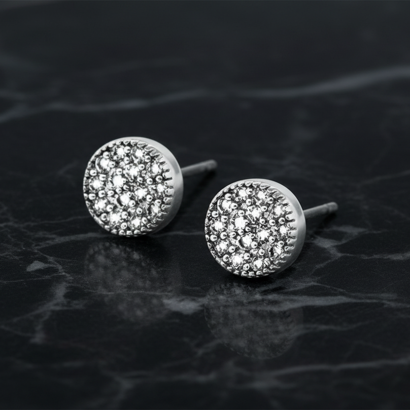 Pave Round Stud Earring