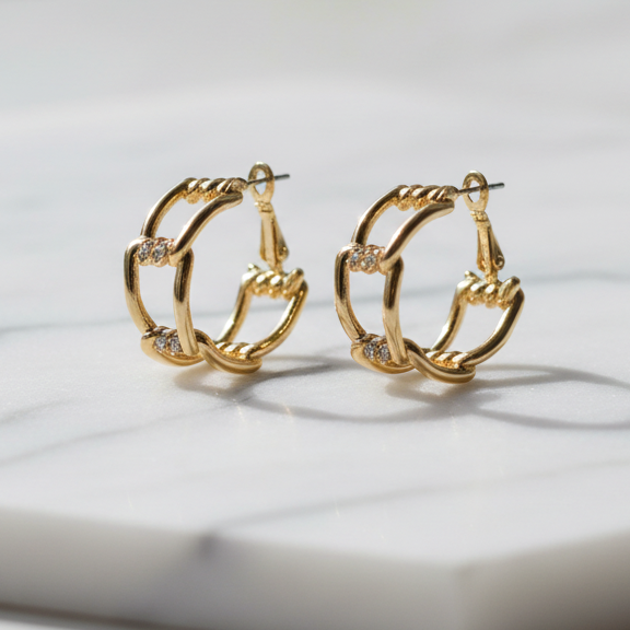 Fence Wire CZ Hoop Earring