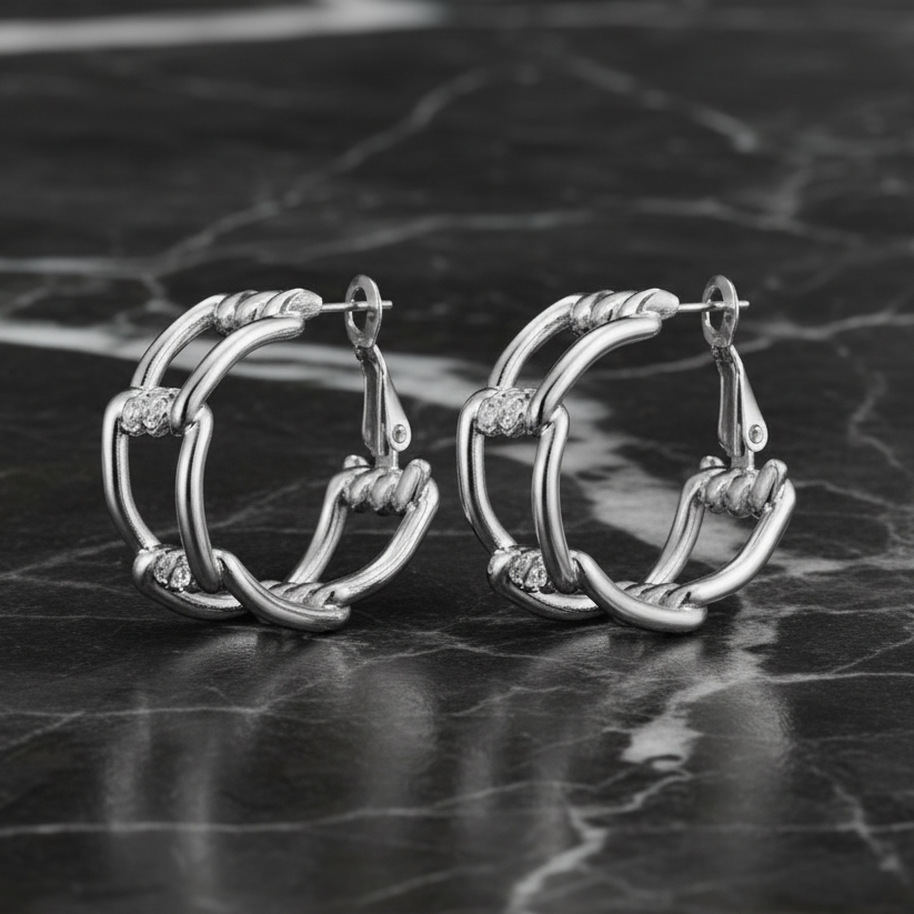 Fence Wire CZ Hoop Earring