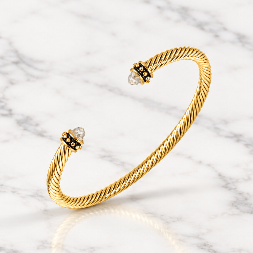 Gold Cable Bracelet w/ Clear Tips