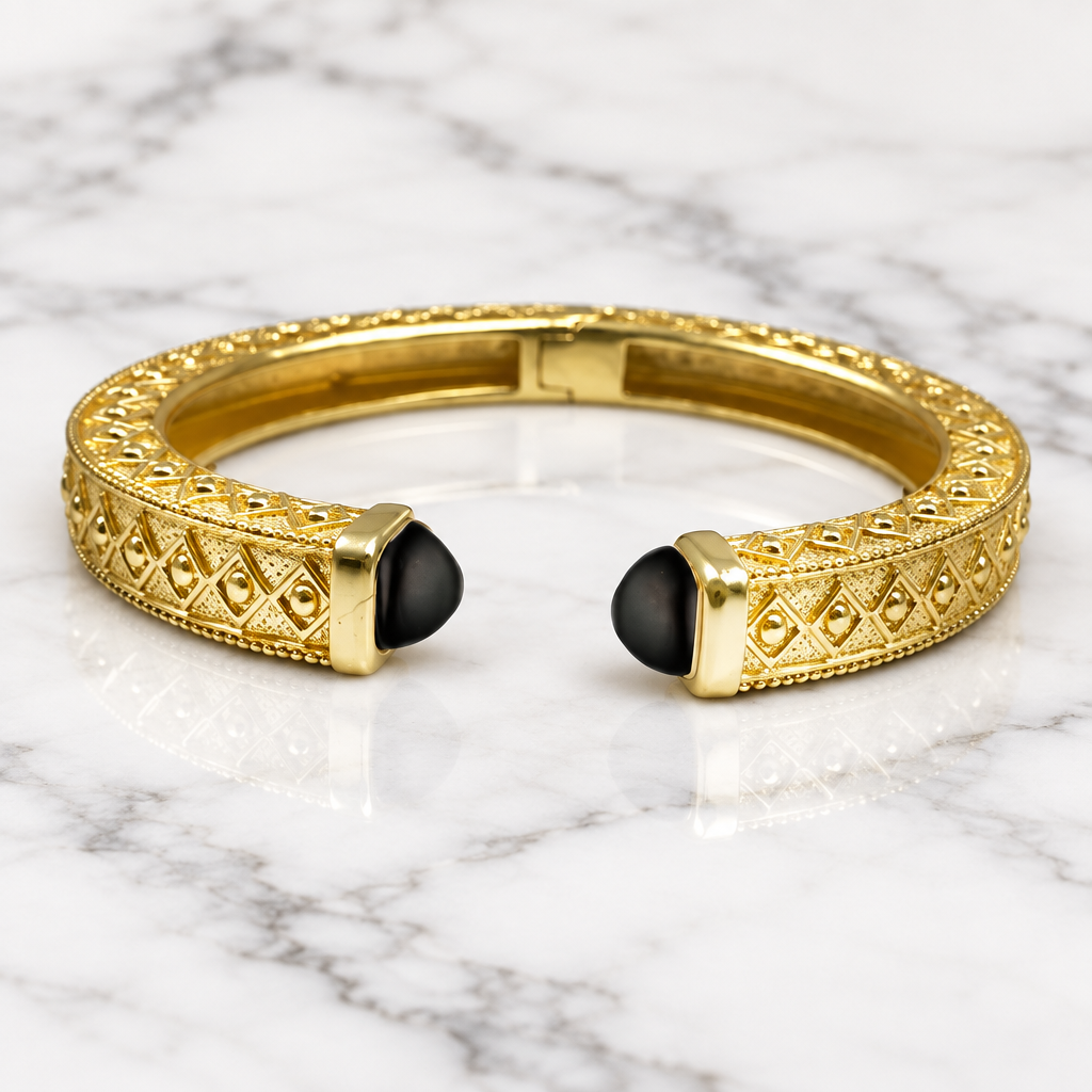 Matte Gold Ornate Open Bangle