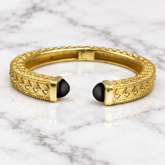 Matte Gold Ornate Open Bangle