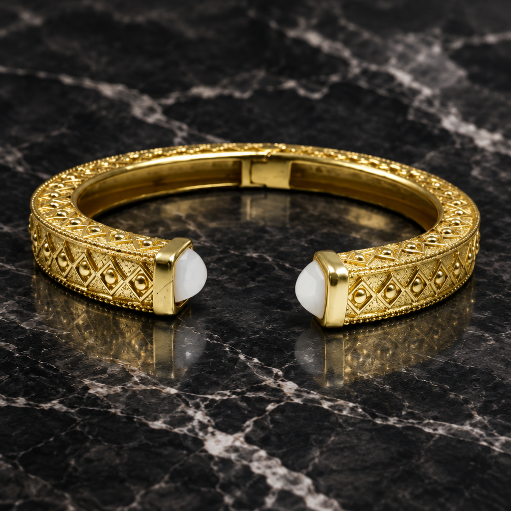 Matte Gold Ornate Open Bangle