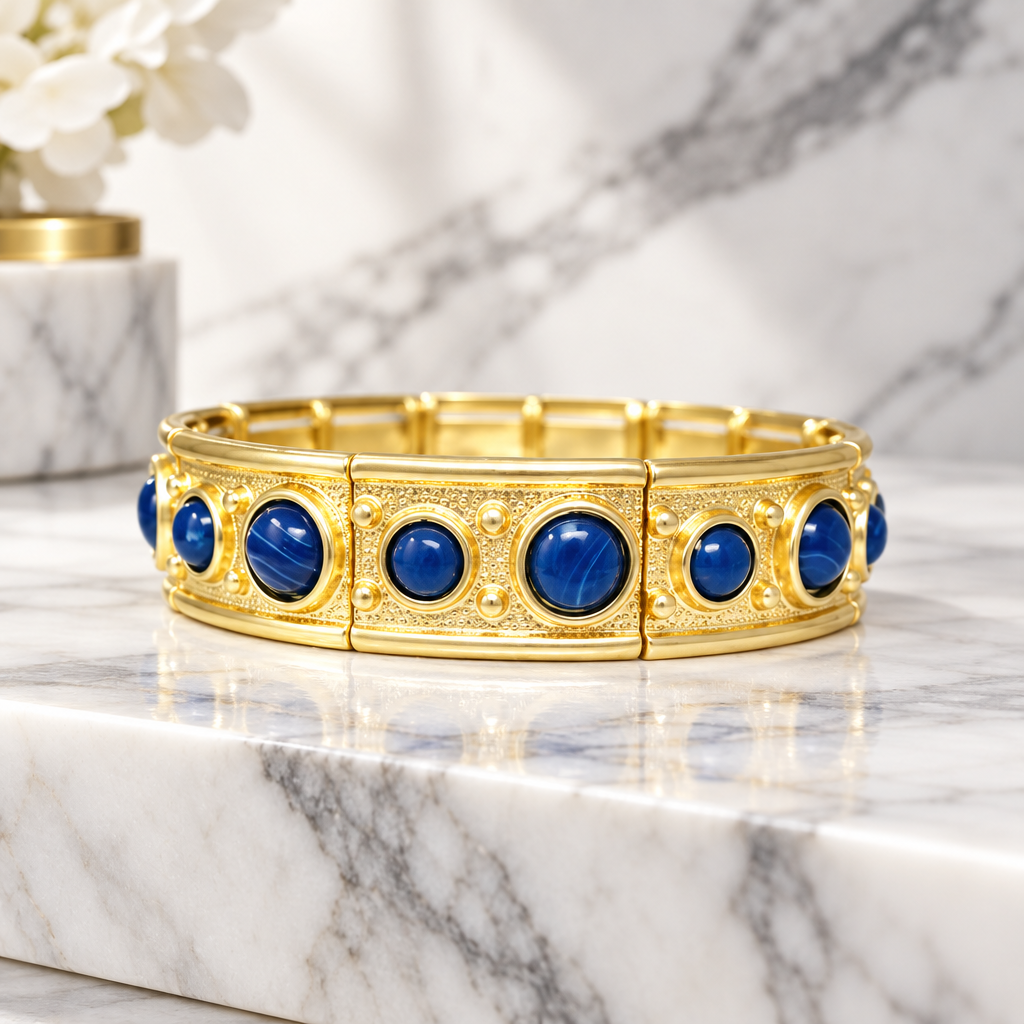 Stretch Cabochon Matte Gold Bracelet
