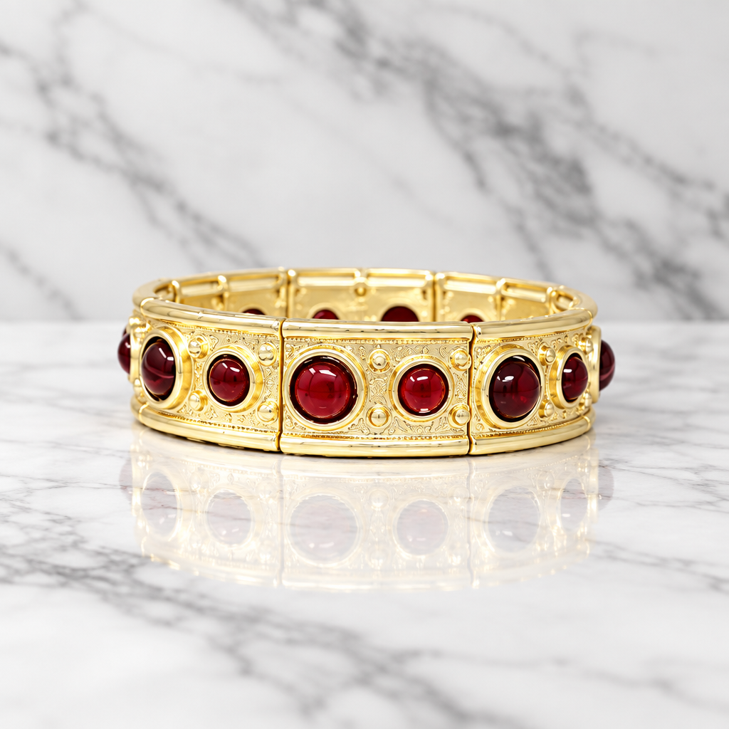 Stretch Cabochon Matte Gold Bracelet