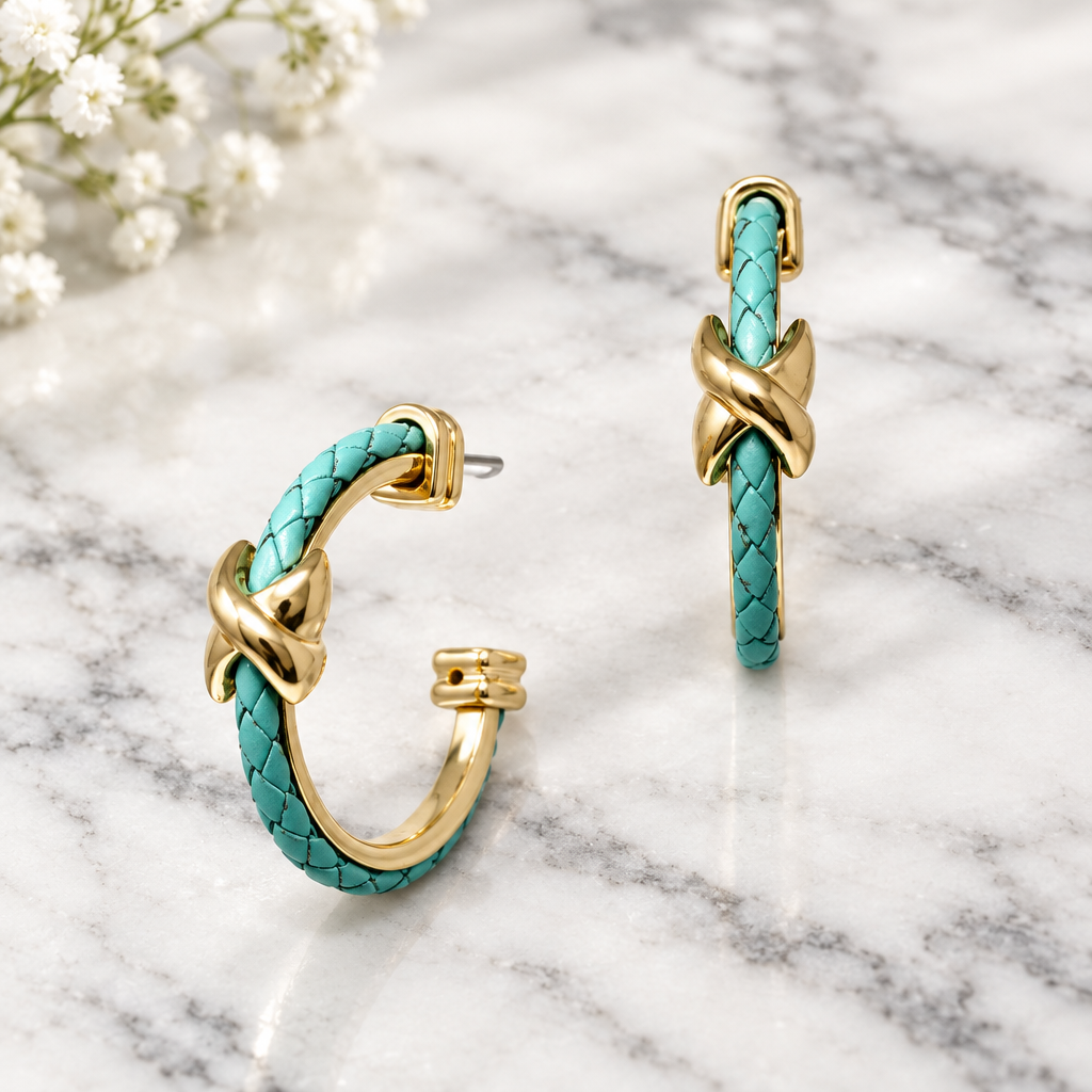 Leather Braided X Hoop Earring