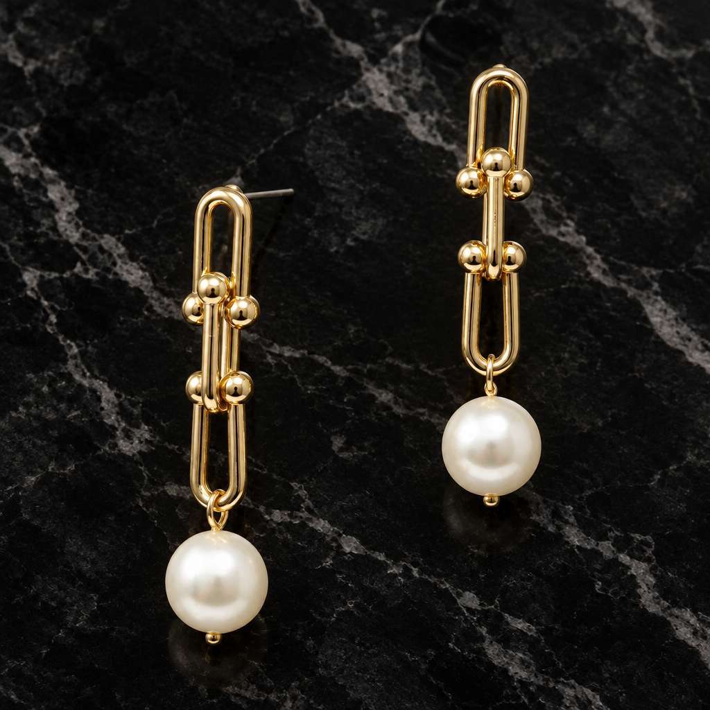 Link Dangle Earring w/ Pearl