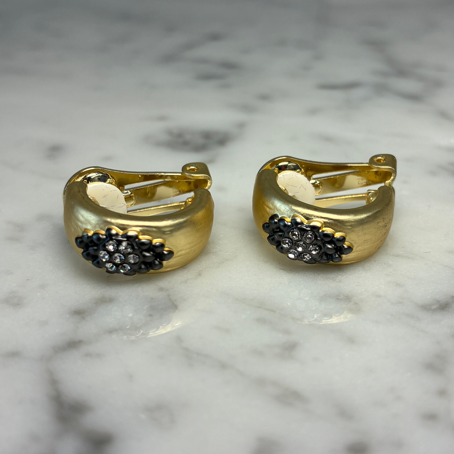 Brushed Gold Clip Earring w/ CZ Cluster