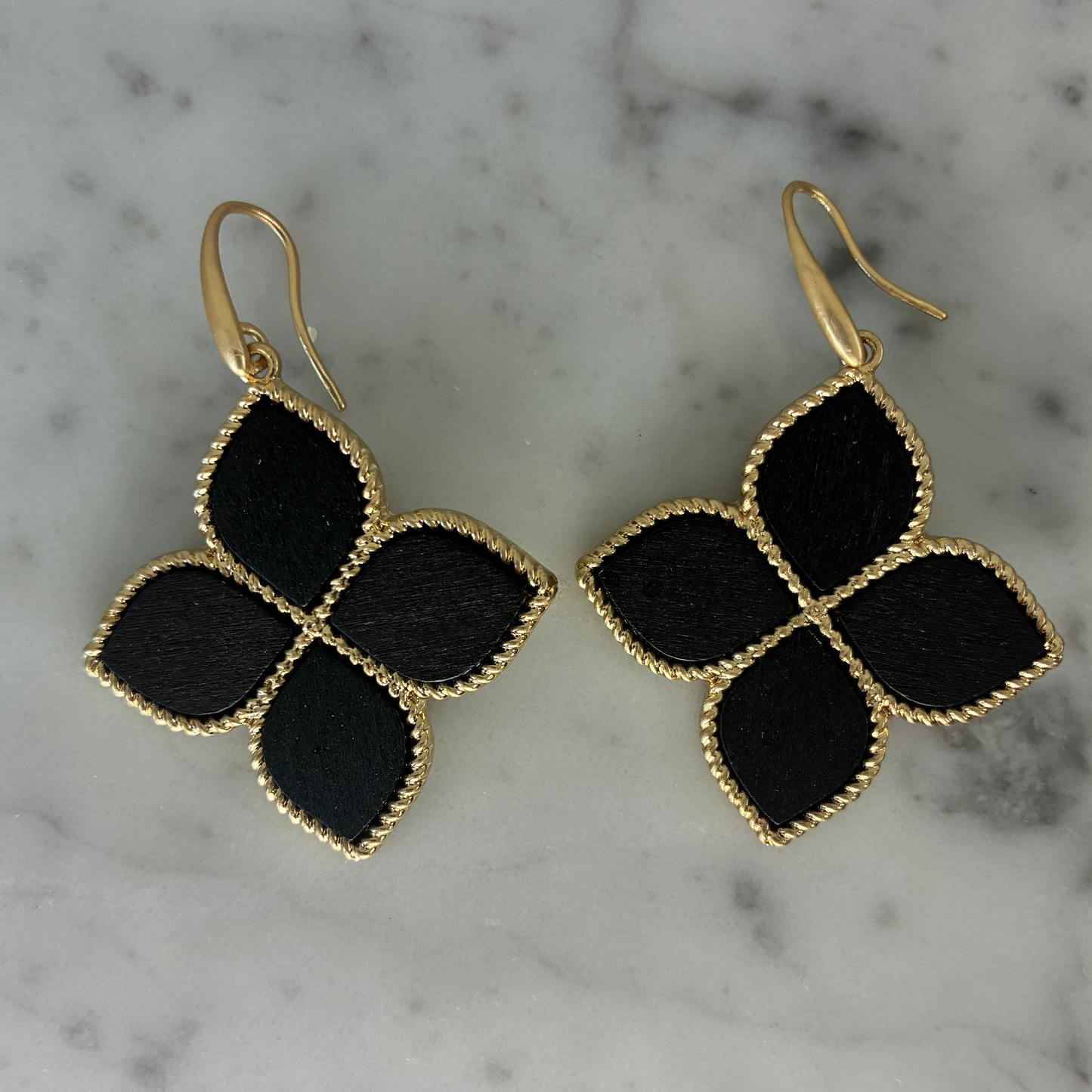Wood Flower Gold Earring