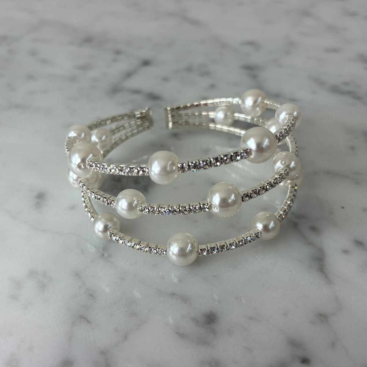 3-Row Pearl Crystal Bangle