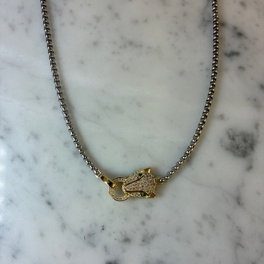 Two Tone CZ Pave Panther Necklace