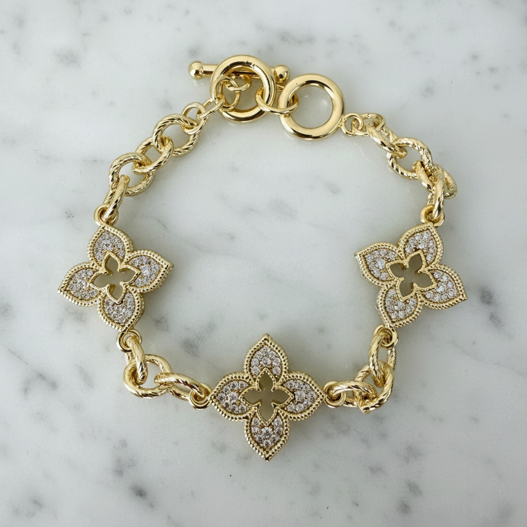 Gold CZ Flower Bracelet