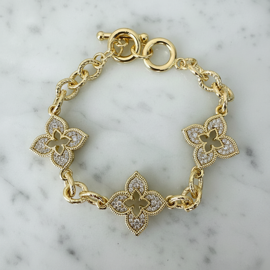 Gold CZ Flower Bracelet