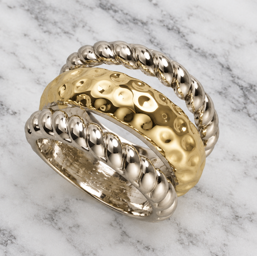 Two Tone 3-Band Cable Ring