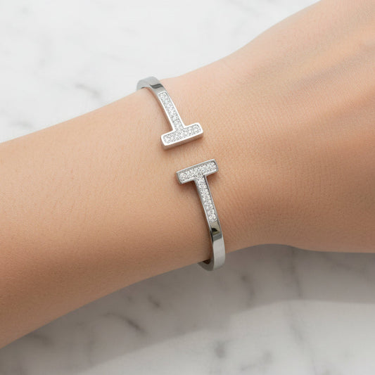 Silver Pave T Bracelet