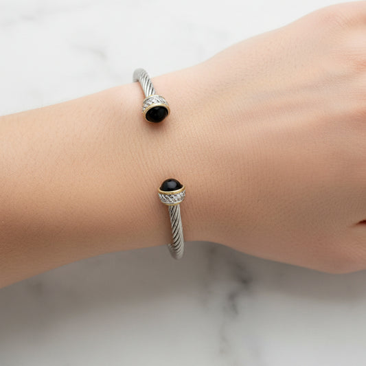 Small Two Tone Cable Bracelet w/ Onyx Tips