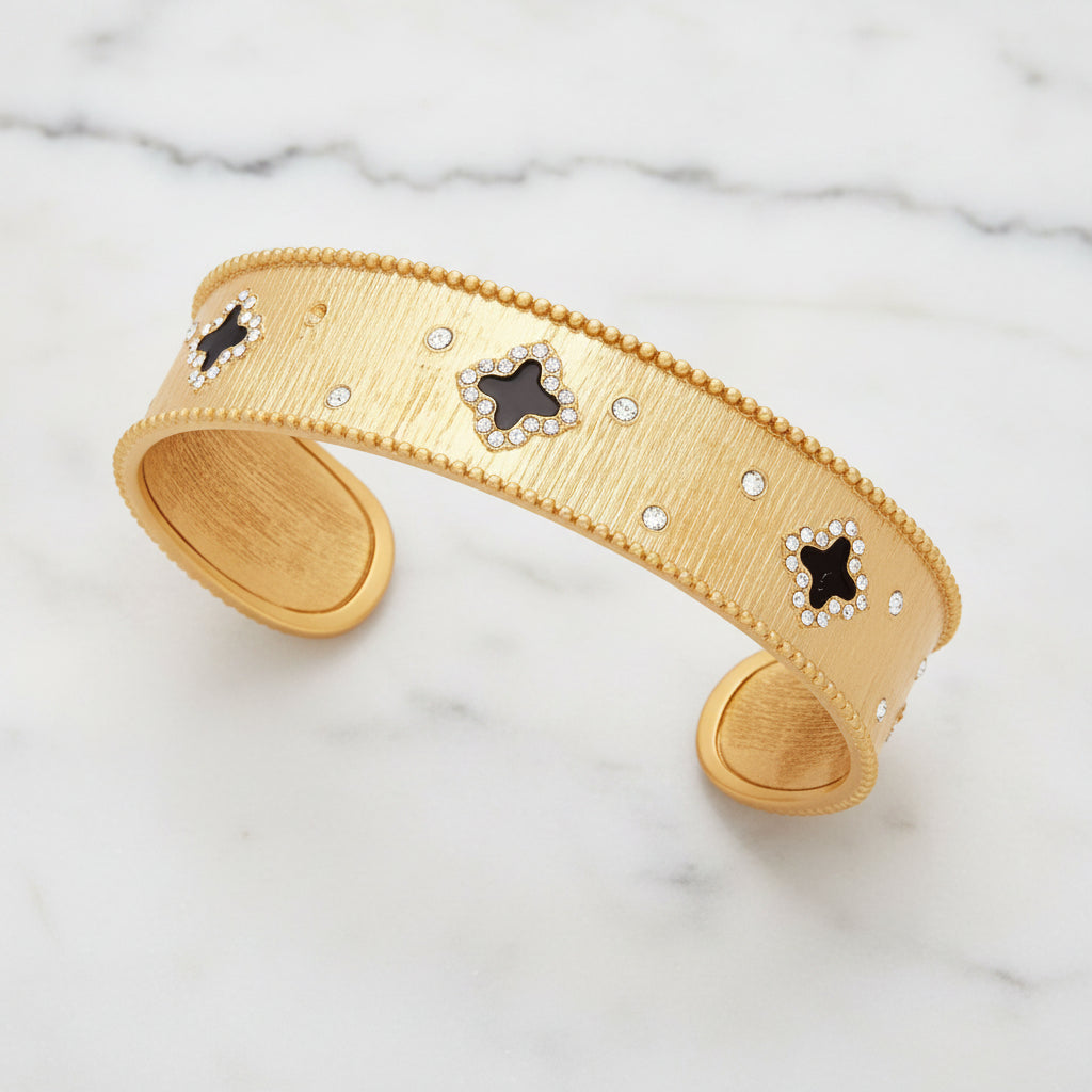 Matte Gold Cuff w/ Clovers