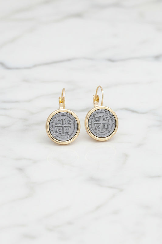 Gold Cross Coin Earring