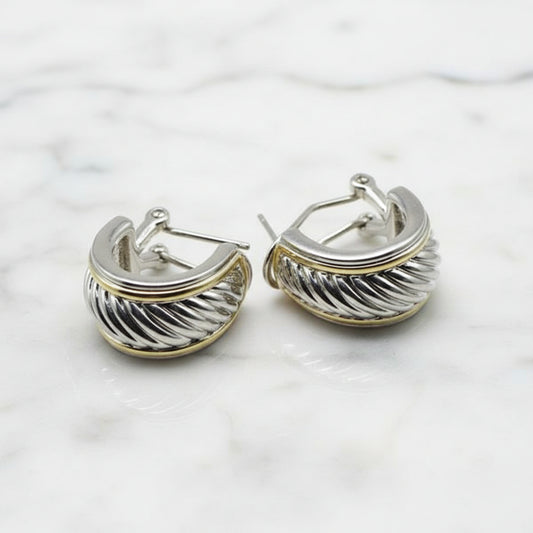 Two Tone Cable Hoop Earrings