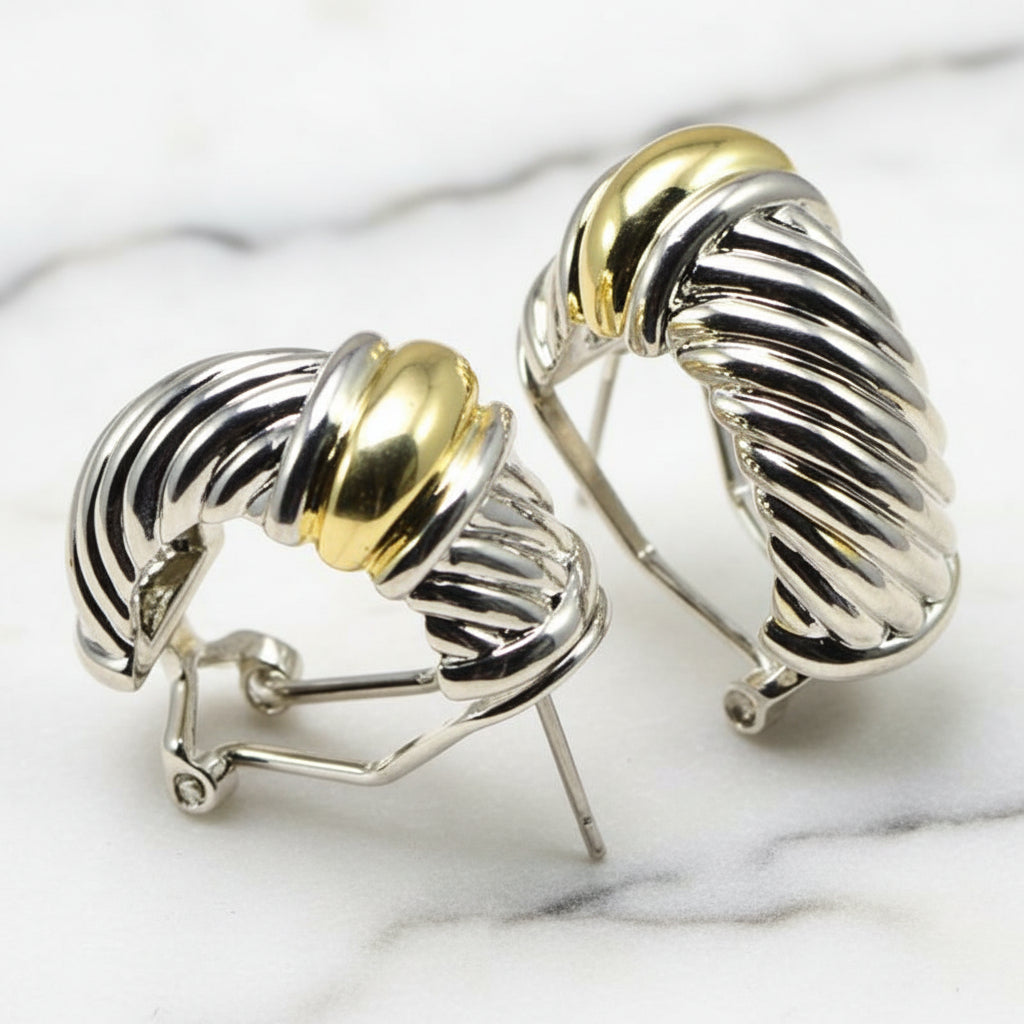 Silver Cable Hoop Earring w/ Gold Bar