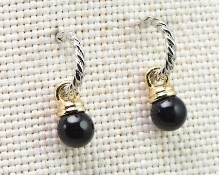 Two Tone Cable Hoop Earrings w/ Stone
