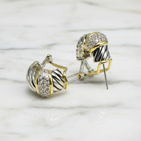 Two Tone Cable Pave Huggie Earring