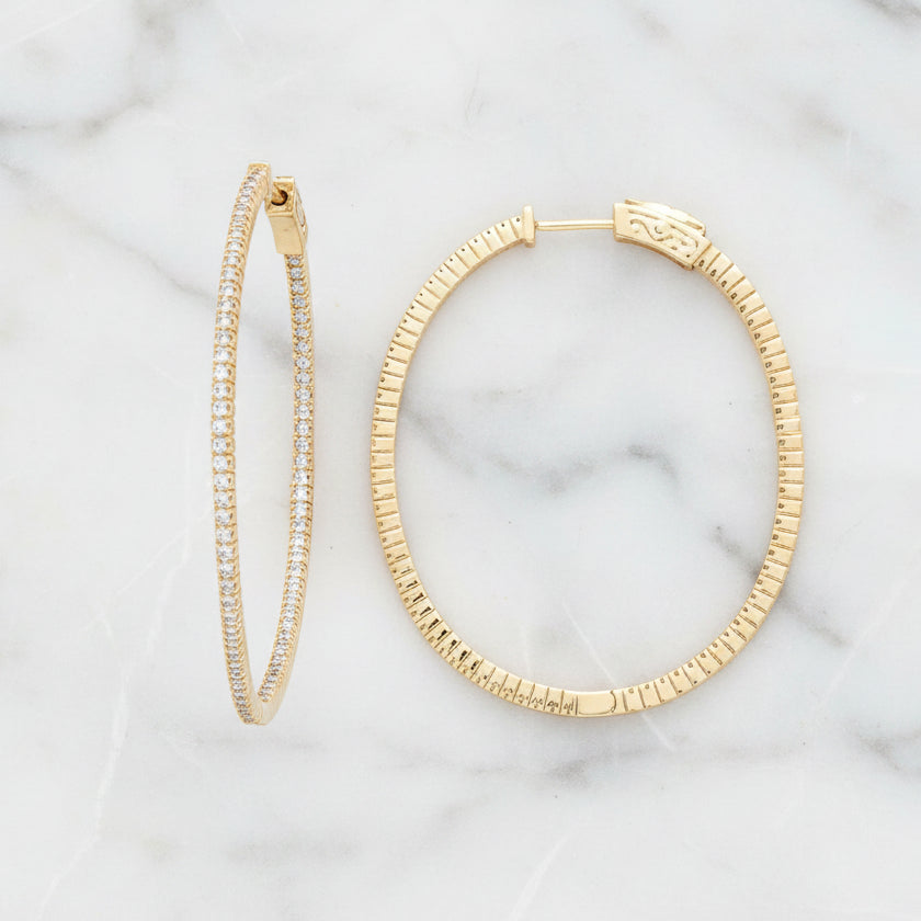 1.75" Oval CZ Hoop Earring