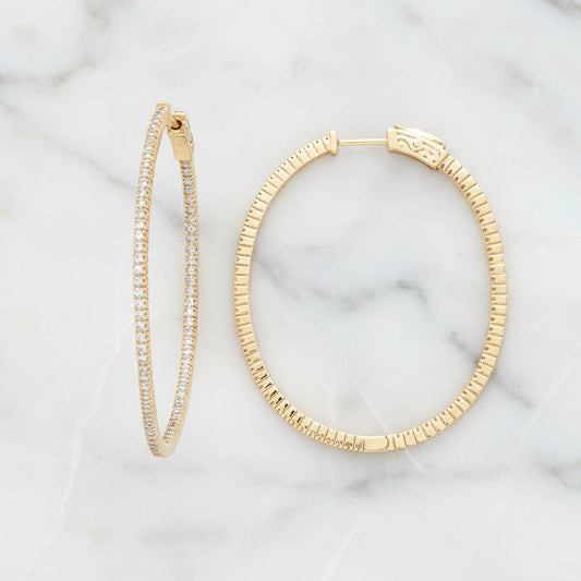 1.75" Oval CZ Hoop Earring