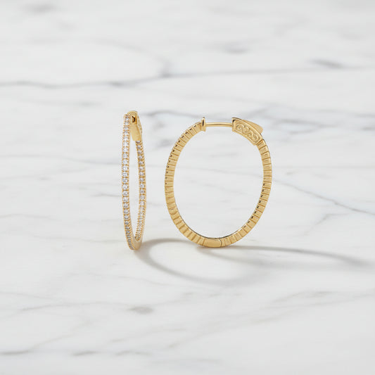 1.5" Oval CZ Hoop Earring