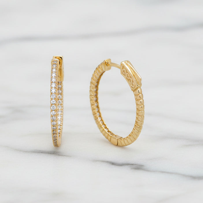 1" Oval CZ Hoop Earring