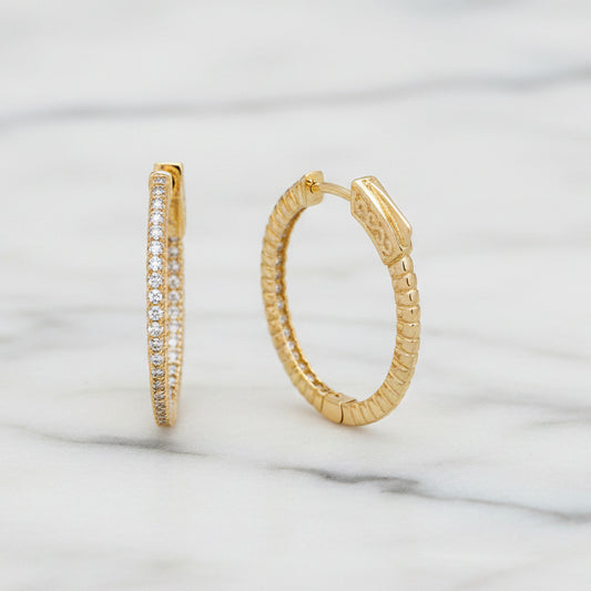 1" Oval CZ Hoop Earring