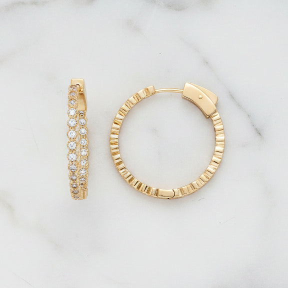 1" Flower CZ Hoop Earring