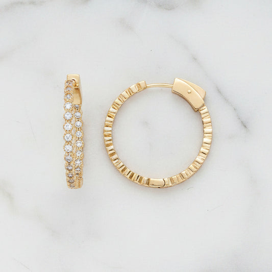 1" Flower CZ Hoop Earring