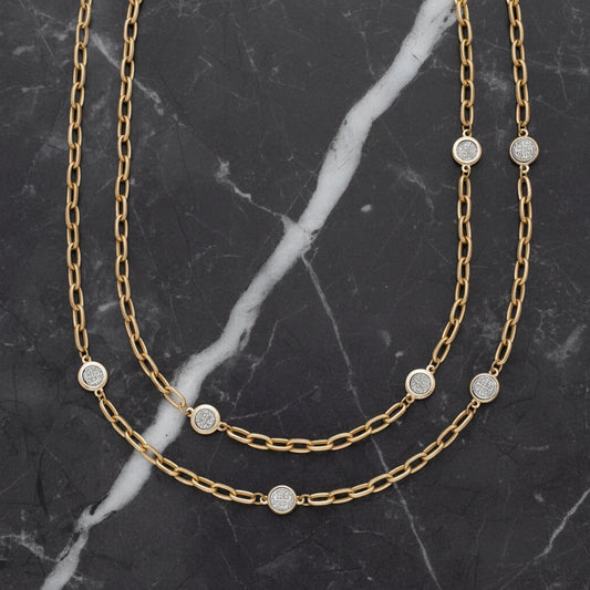 Gold Paperclip Necklace w/ Cross Coins - 36"