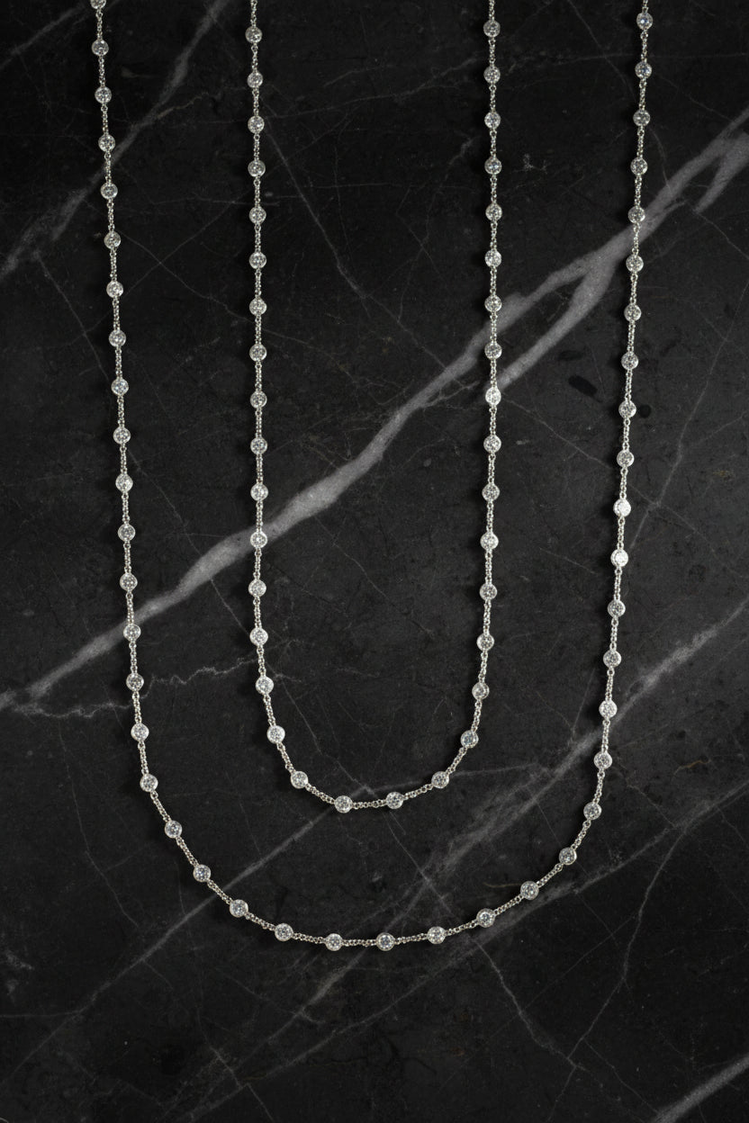 Silver 4mm CZ Station Necklace - 36"