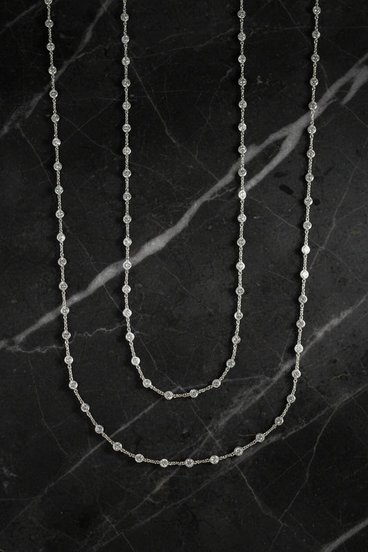 Silver 4mm CZ Station Necklace - 36"