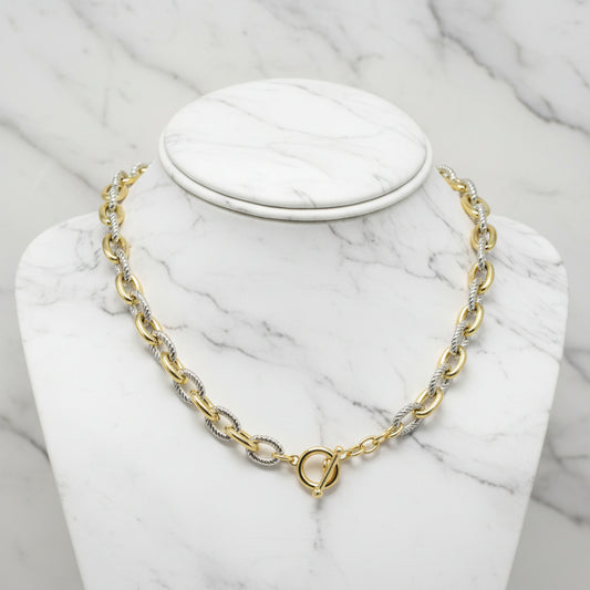 Two Tone Cable Small Link Necklace - 16"