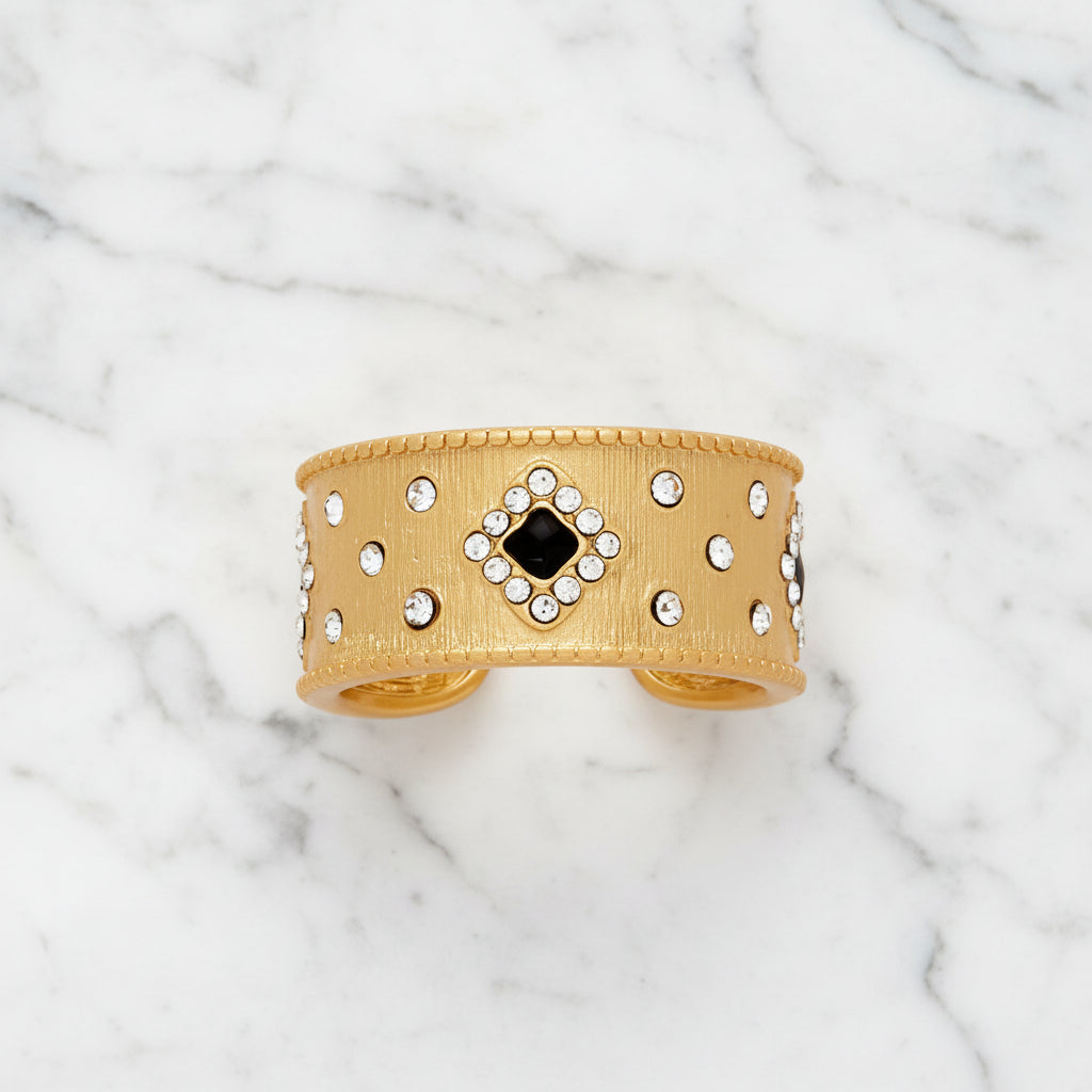 Adjustable Brushed Gold Ring w/ Clovers