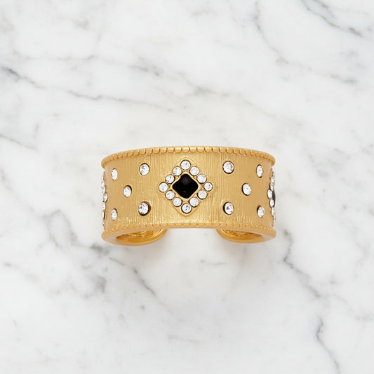 Adjustable Brushed Gold Ring w/ Clovers