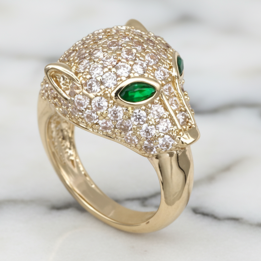 Gold Pave Panther Ring